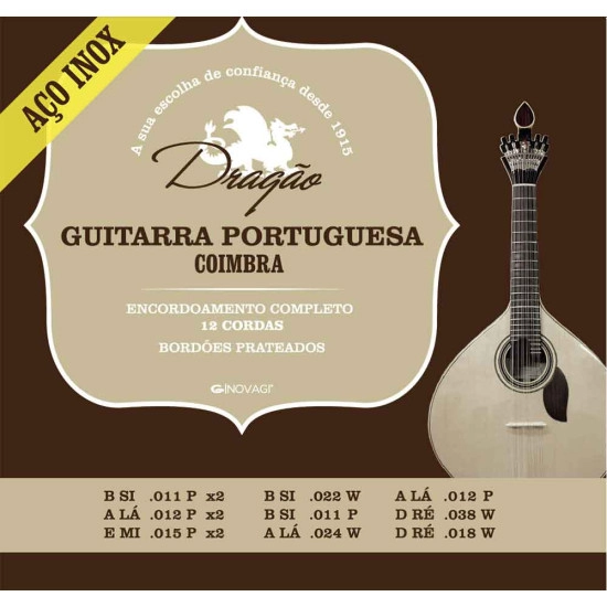 Dragão SET CORDAS Guitarra Portuguesa Coimbra Aço Inox