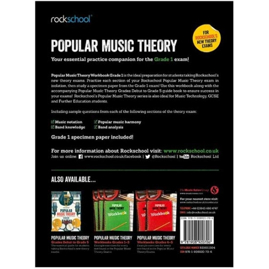 Rockschool LIVRO Popular Music Theory Workbook (Grade 1)