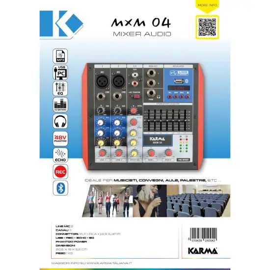 KARMA MESA MISTURA MXM04 4 Canais USB/Bluetooth