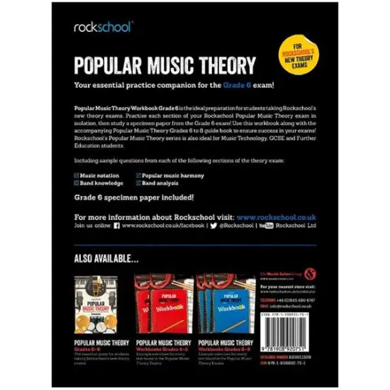 Rockschool LIVRO Popular Music Theory Workbook (Grade 6)