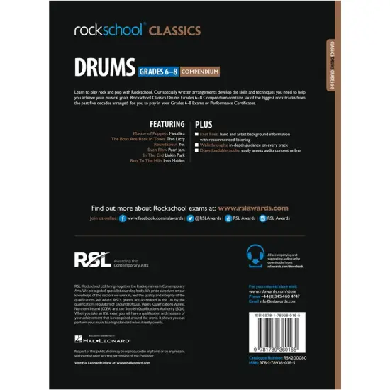 Rockschool LIVRO Classics Drum Grade 6 8 2018+