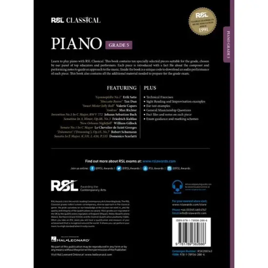 RSL LIVRO Piano Classical Grade 5 2021