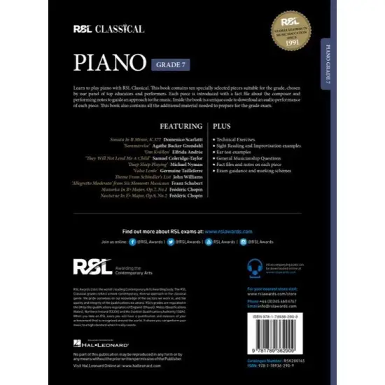 RSL LIVRO Piano Classical Grade 7 2021